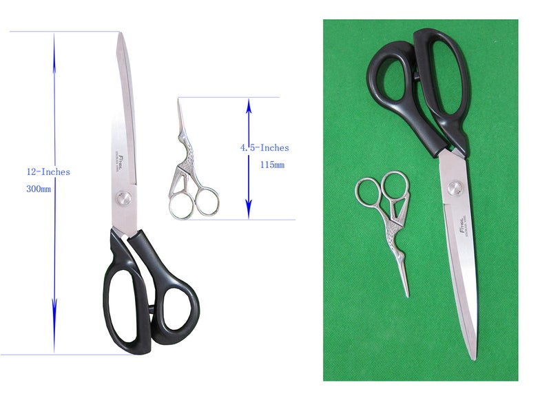 FITOOL Heavy-Duty Extra Long Large Home/Office Utility Scissors, 12-Inch Upholstery Tailor Shears, 4.5-Inch Crane Embroidery Sewing Crafting Scissors, Stainless Steel All Purpose Sissors 2Pack - Image 3